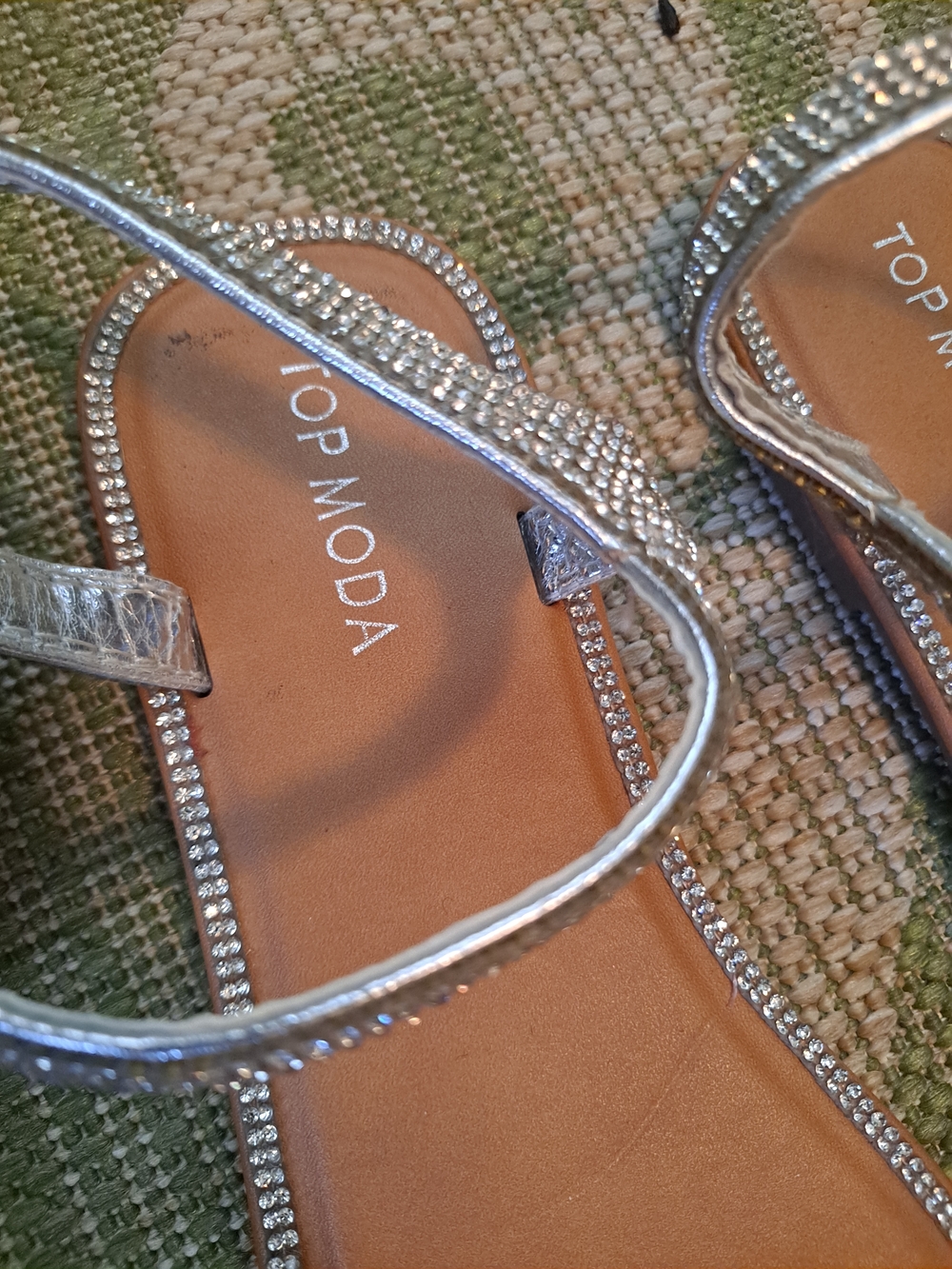 TOP Moda Blingy Silver Rhinestone Flat Sandals - Picture 3 of 6